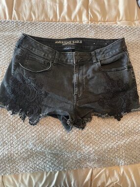 American Eagle Outfitters Black Denim Shorts with Lace Trim
